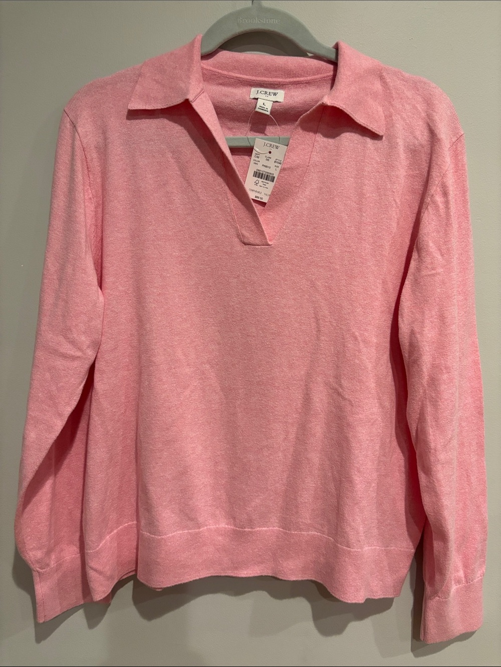 NWT J.Crew Cotton Polo Sweater Pink Long Sleeve Johnny Collar Large